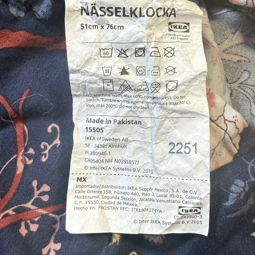 IKEA Nasselklocka Standard‎ Size Pillowcase Sham Navy Floral Print Cottagecore